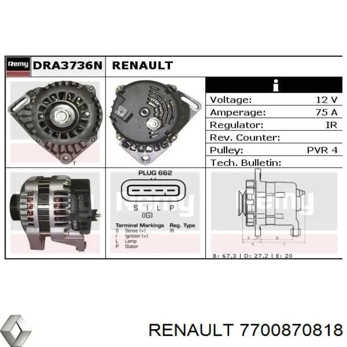 Compre 7700870818 Renault (RVI) Gerador