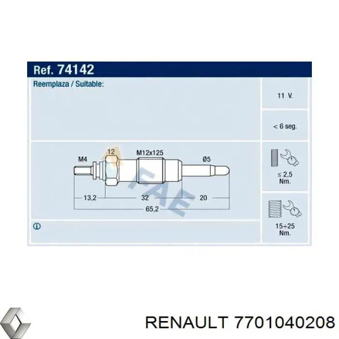Compre 7701040208 Renault (RVI) Vela de incandescência