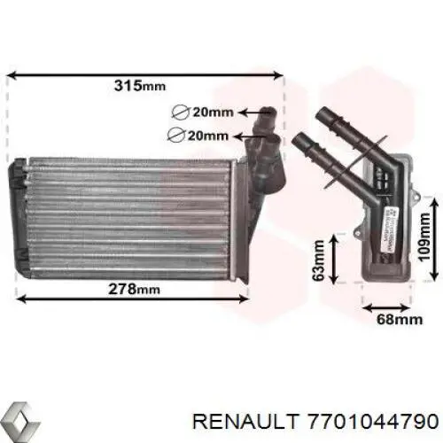 Compre 7701044790 Renault (RVI) Radiador de forno (de aquecedor)