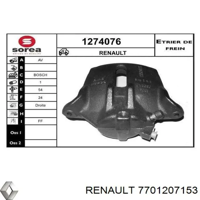 Suporte do freio dianteiro direito Renault (RVI) 7701207153 preço, a partir de 64,81 USD