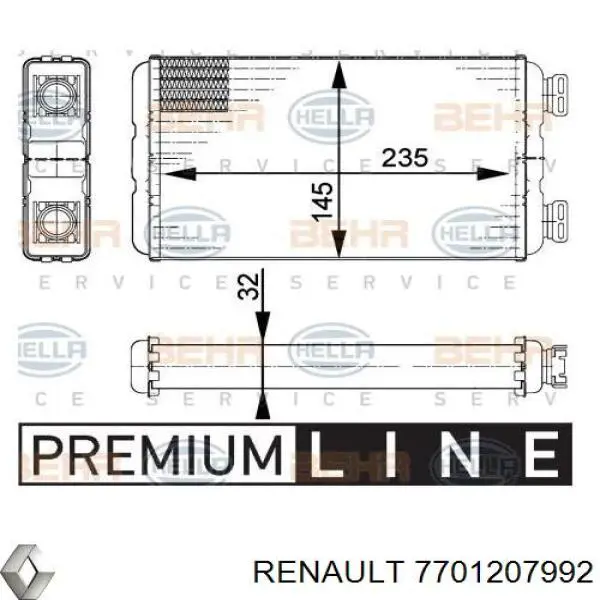 Radiador de forno (de aquecedor) Renault (RVI) 7701207992 preço, a partir de 66,52 USD