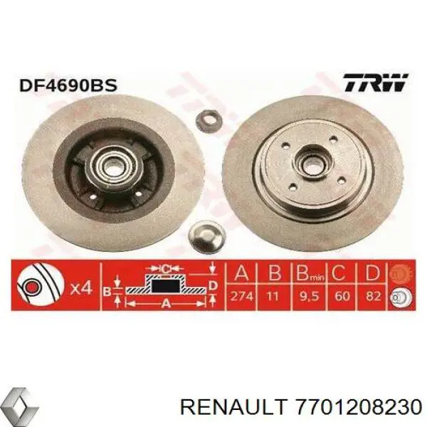 7701208230 Renault (RVI) Disco do freio traseiro
