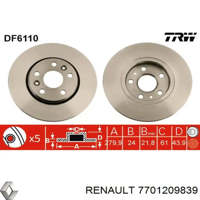 7701209839 Renault (RVI) Disco do freio dianteiro
