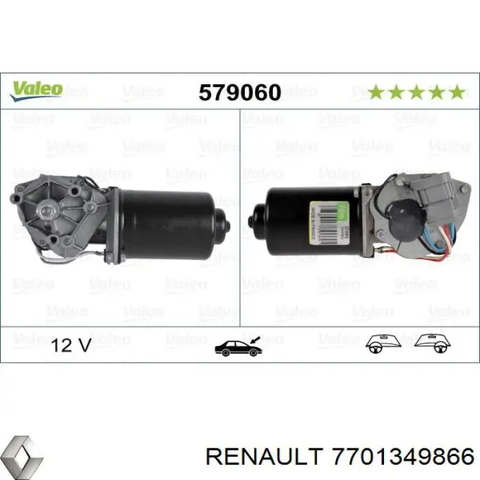 7701349866 Renault (RVI) Motor de limpador pára-brisas do pára-brisas