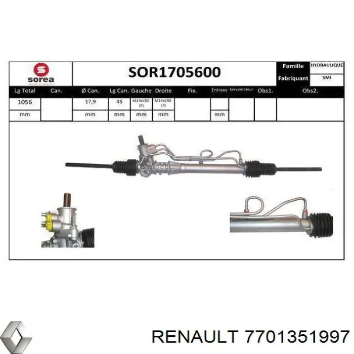 7701351997 Renault (RVI) Cremalheira da direção