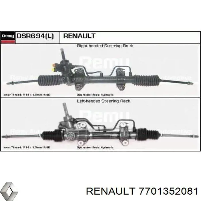 7701352081 Renault (RVI) Cremalheira da direção