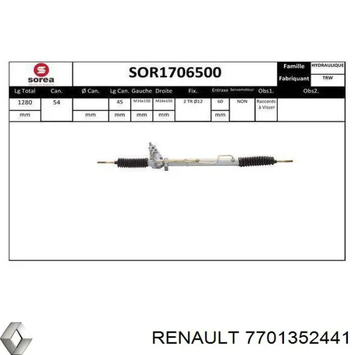 Compre 7701352441 Renault (RVI) Cremalheira da direção