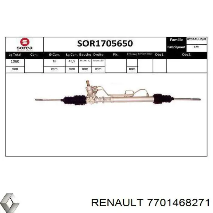 Cremalheira da direção Renault (RVI) 7701468271 preço, a partir de 129,40 USD