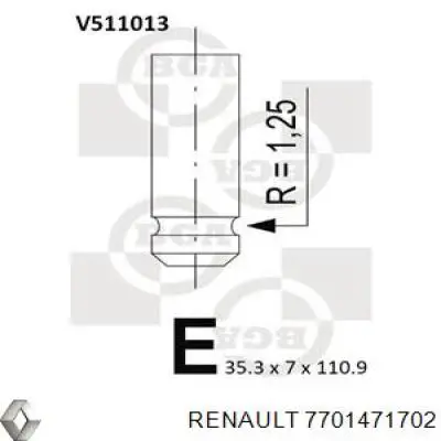 7701471702 Renault (RVI) Válvula de admissão