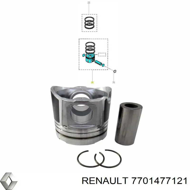 Pistão do kit para 1 cilindro, 2ª reparação ( + 0,50) Renault (RVI) 7701477121 preço, a partir de 106,63 USD