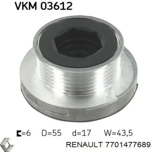 Polia do gerador Renault (RVI) 7701477689 preço, a partir de 26,25 USD