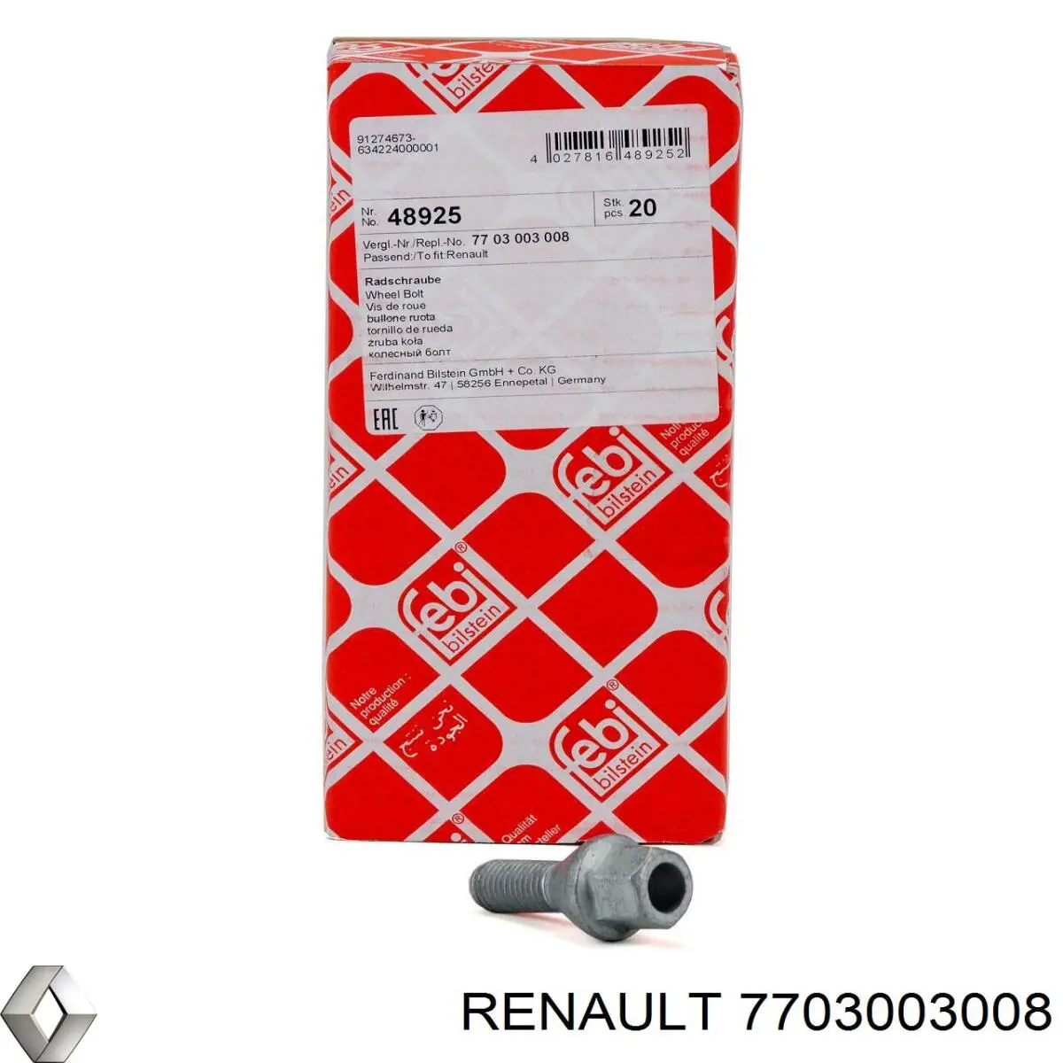 Parafuso de roda Renault (RVI) 7703003008 preço, a partir de 2,75 USD