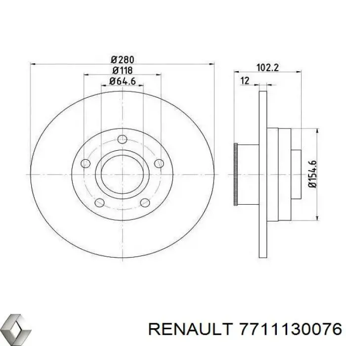 7711130076 Renault (RVI) Disco do freio traseiro