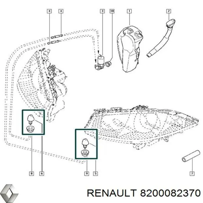 8200082370 Renault (RVI) Injetor de fluido para lavador da luz dianteira
