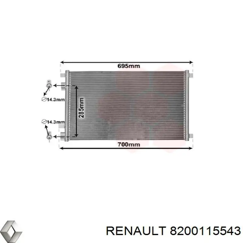 Radiador de aparelho de ar condicionado Renault (RVI) 8200115543 preço, a partir de 32,40 USD
