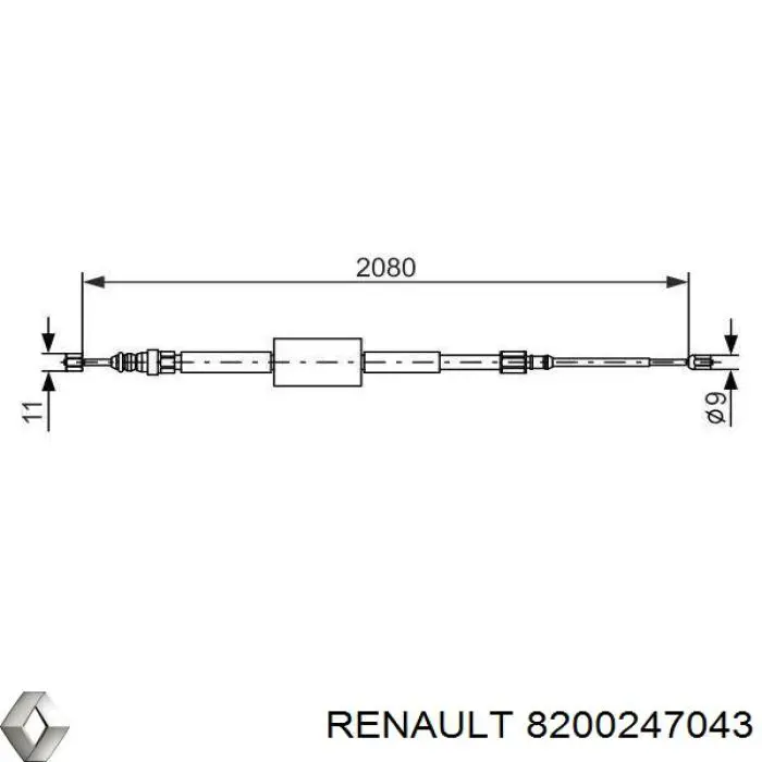 Cabo traseiro direito/esquerdo do freio de estacionamento Renault (RVI) 8200247043 preço, a partir de 19,22 USD