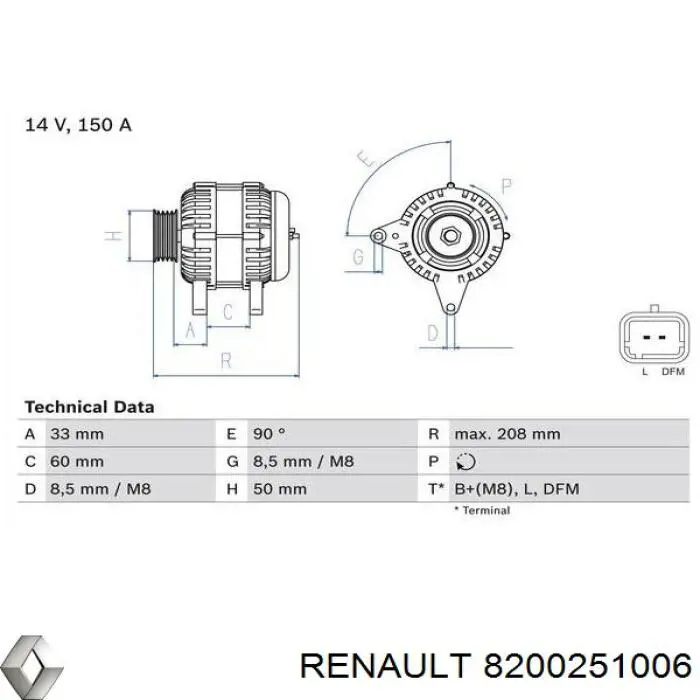 Gerador Renault (RVI) 8200251006 preço, a partir de 62,99 USD