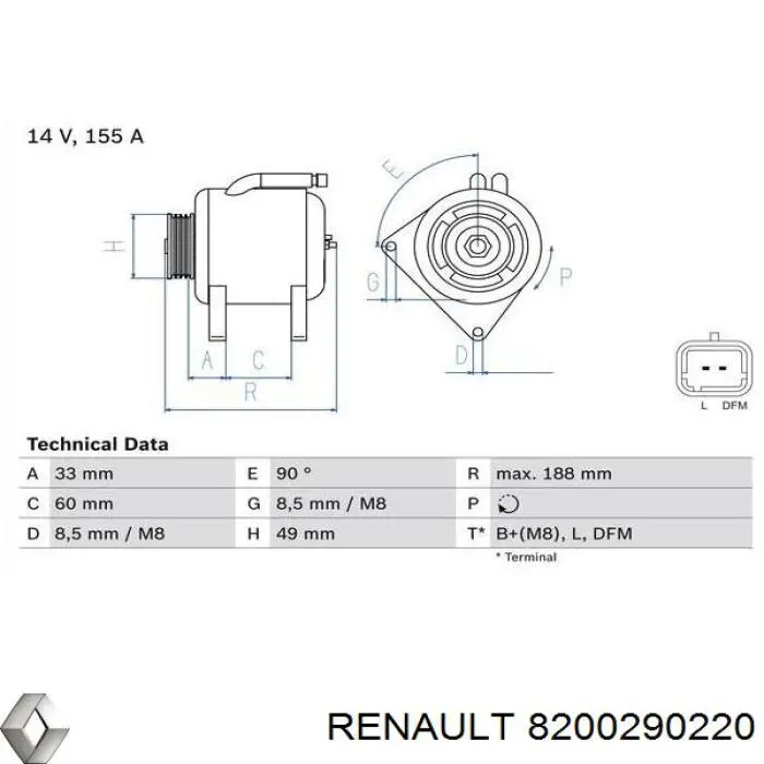 Gerador Renault (RVI) 8200290220 preço, a partir de 271,95 USD