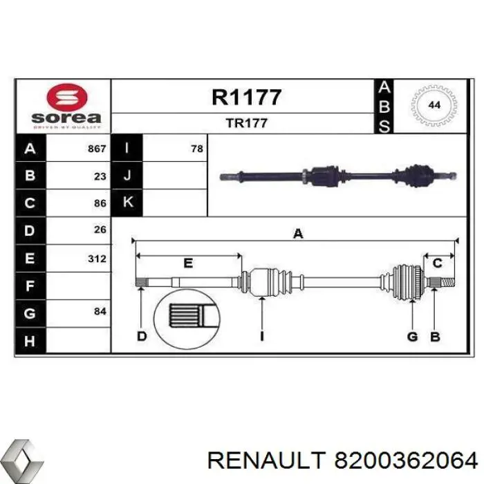 8200362064 Renault (RVI) Semieixo (acionador) dianteiro direito