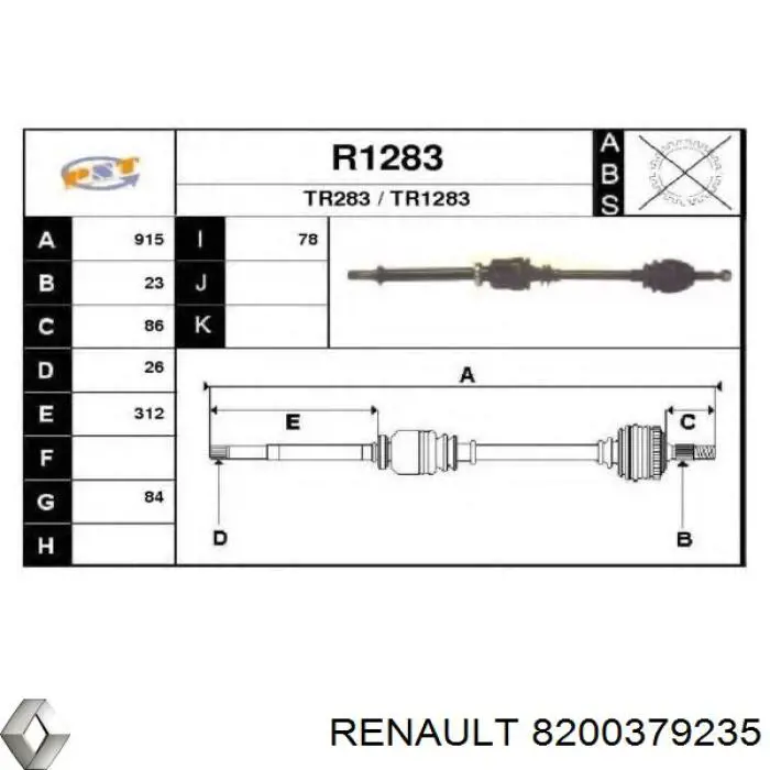 8200379235 Renault (RVI) Semieixo (acionador) dianteiro direito