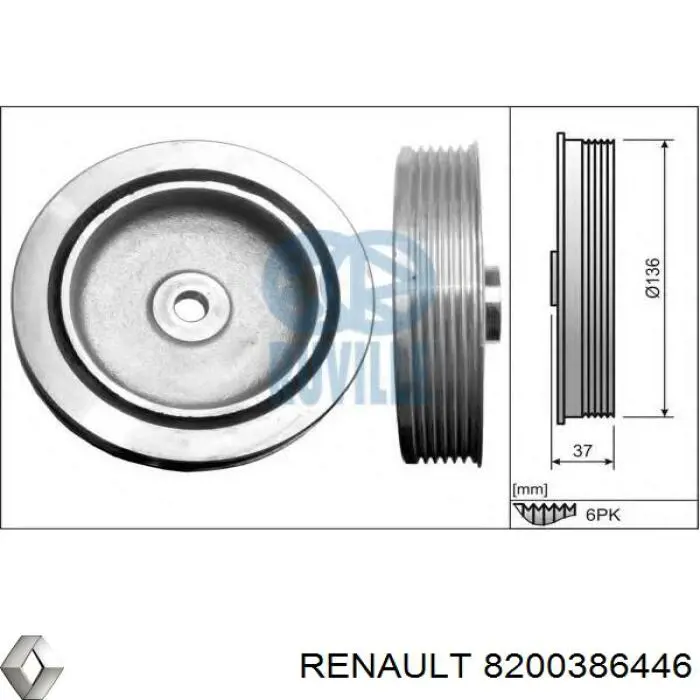 Compre 8200386446 Renault (RVI) Polia de cambota