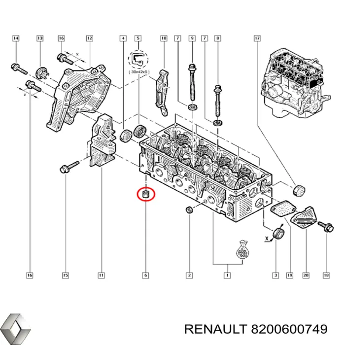 Bucha do canal de óleo do bloco de cilindros Renault (RVI) 8200600749 preço, a partir de 13,41 USD