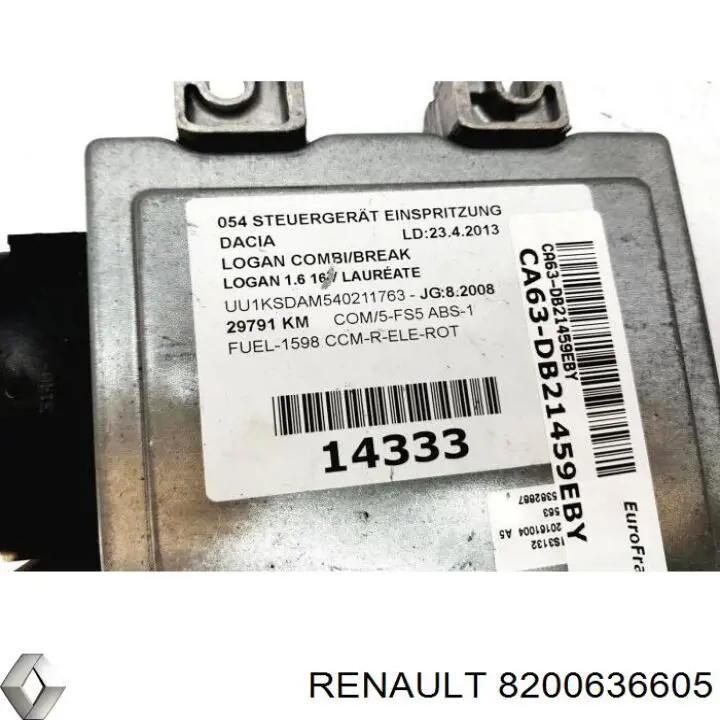 Módulo de direção (Centralina eletrônica) de motor Renault (RVI) 8200636605