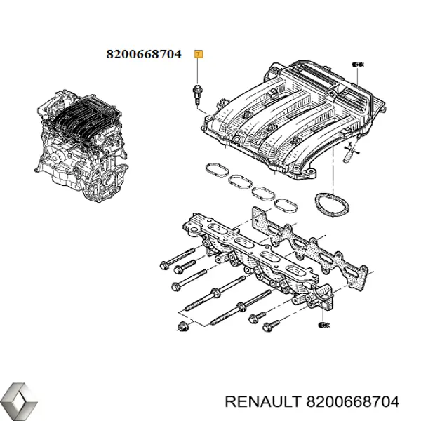 8200668704 Renault (RVI) Parafuso (prego) de tubo coletor de admissão