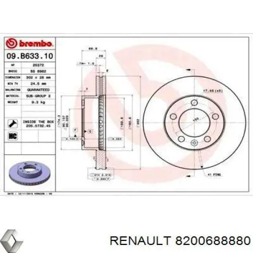 Disco do freio dianteiro Renault (RVI) 8200688880 preço, a partir de 88,04 USD