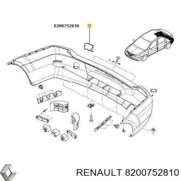 8200752810 Renault (RVI) Tampão traseiro do pára-choque do gancho de reboque