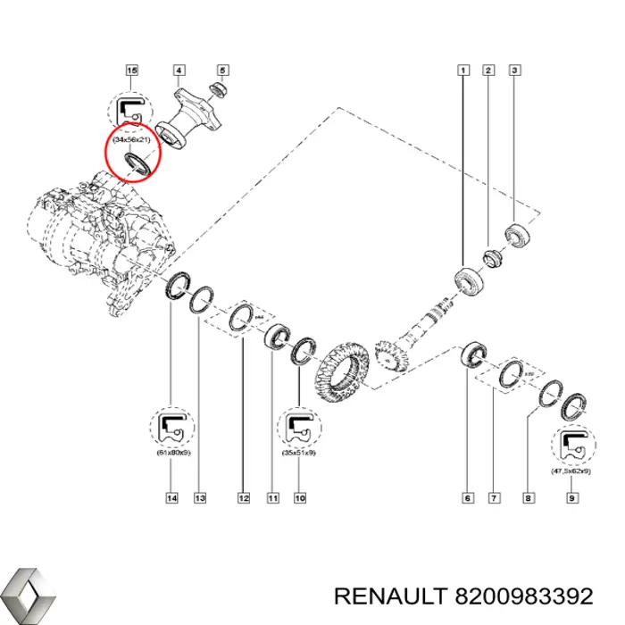 Bucim da caixa de transferência, da árvore primária Renault (RVI) 8200983392 preço, a partir de 46,08 USD