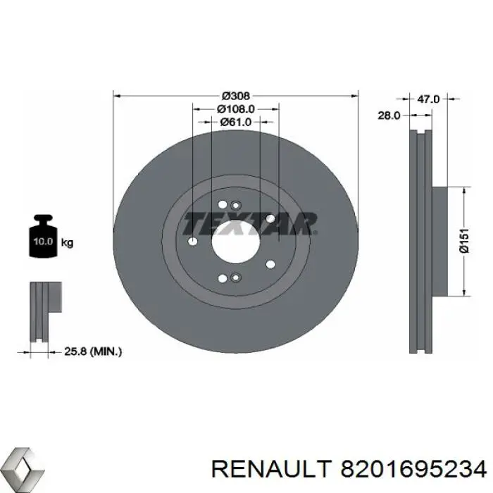 8201695234 Renault (RVI) Disco do freio dianteiro