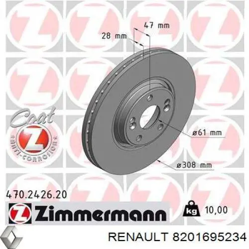 Compre 8201695234 Renault (RVI) Disco do freio dianteiro