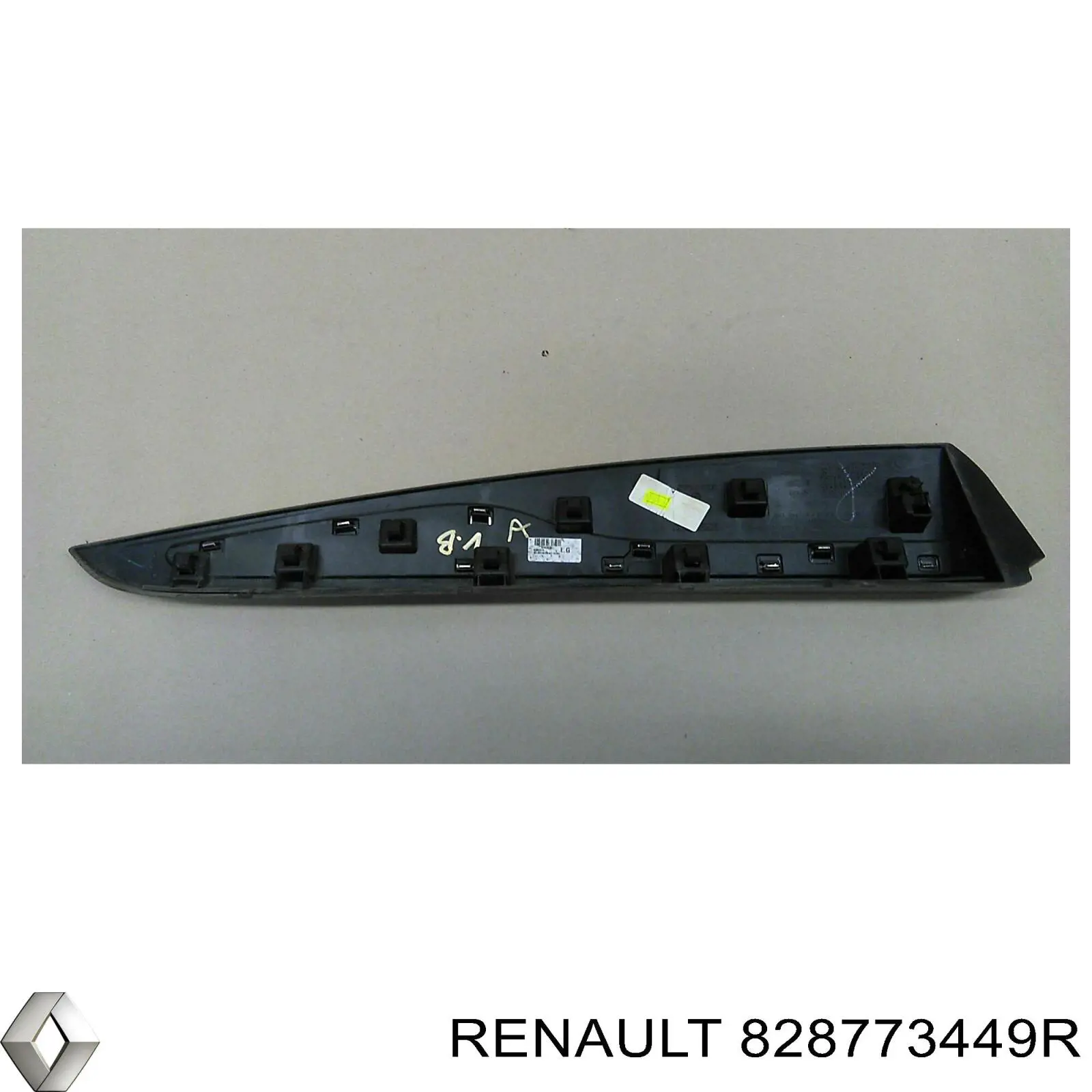 Moldura da porta traseira esquerda Renault (RVI) 828773449R preço, a partir de 46,56 USD