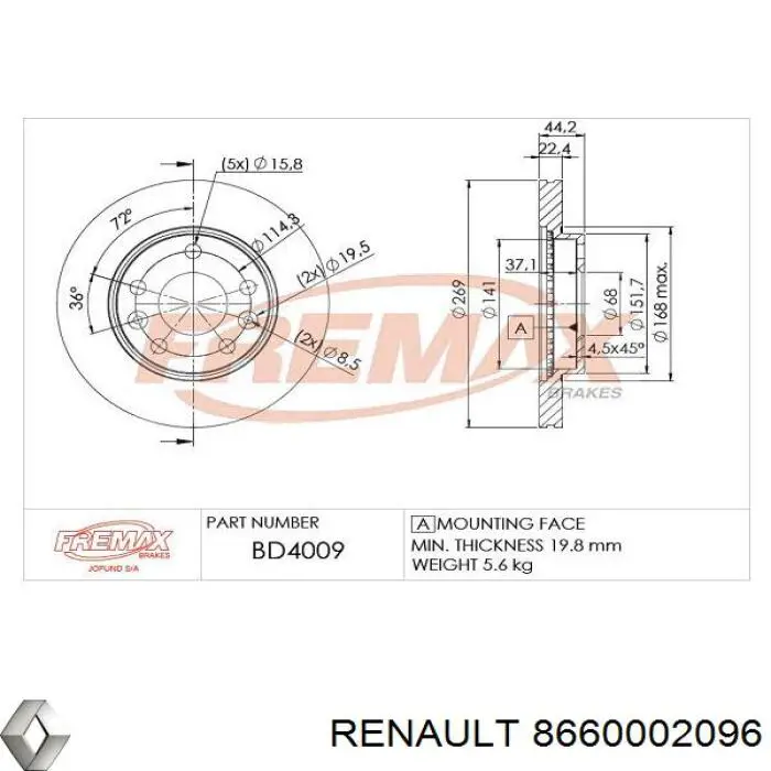Disco do freio dianteiro Renault (RVI) 8660002096 preço, a partir de 41,27 USD