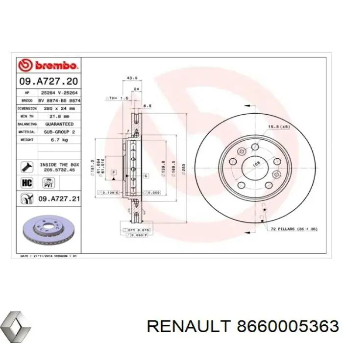Disco do freio dianteiro Renault (RVI) 8660005363 preço, a partir de 42,81 USD