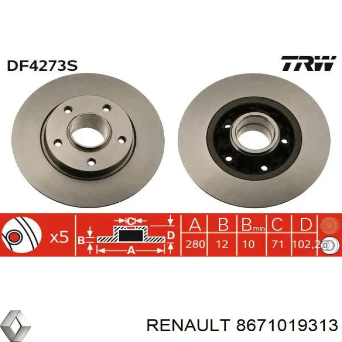 8671019313 Renault (RVI) Disco do freio traseiro
