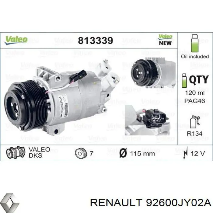 92600JY02A Renault (RVI) Compressor de aparelho de ar condicionado
