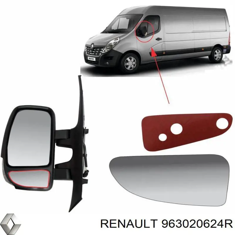 Espelho de retrovisão esquerdo 963020624R Renault (RVI)