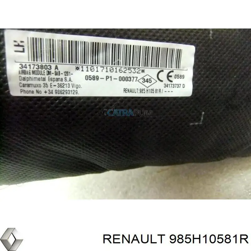 985H10581R Renault (RVI) Cinto de segurança (AIRBAG) de encosto do assento esquerdo