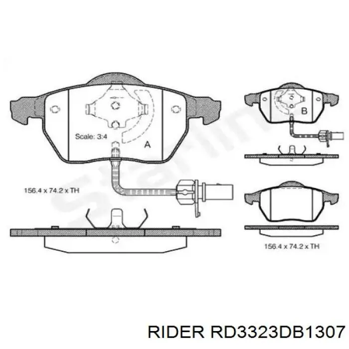 Sapatas do freio dianteiras de disco RD3323DB1307 Rider