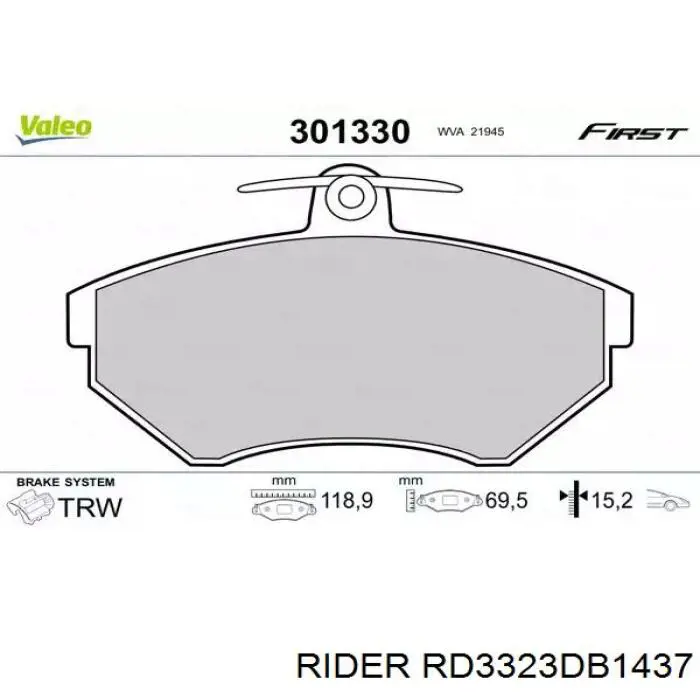 Sapatas do freio dianteiras de disco Rider RD3323DB1437 preço, a partir de 24,97 USD
