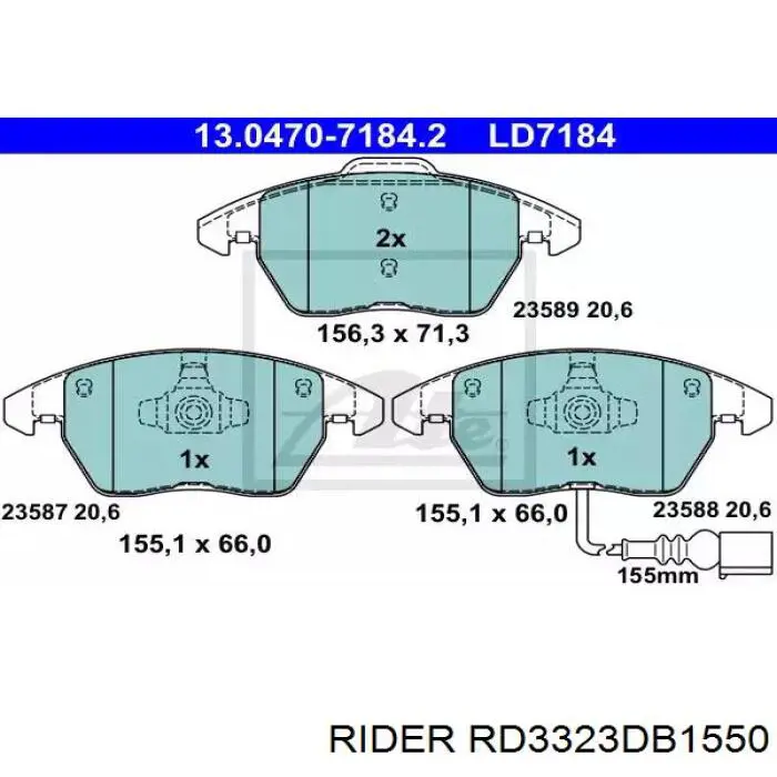 Sapatas do freio dianteiras de disco Rider RD3323DB1550