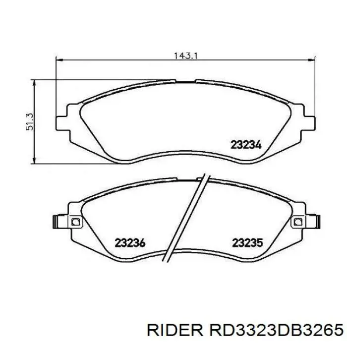 RD3323DB3265 Rider Sapatas do freio dianteiras de disco