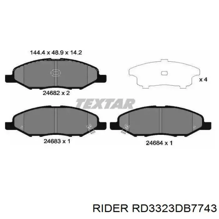 RD3323DB7743 Rider Sapatas do freio dianteiras de disco