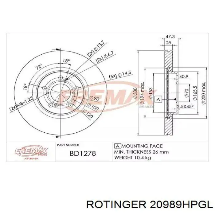 20989HPGL Rotinger Disco do freio dianteiro