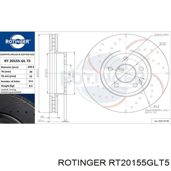 Disco do freio dianteiro Rotinger RT20155GLT5 preço, a partir de 48,31 USD