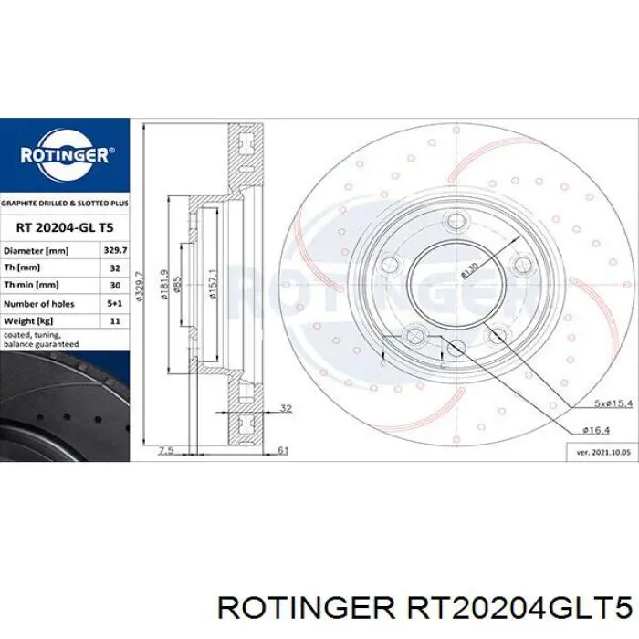 RT20204GLT5 Rotinger Disco do freio dianteiro