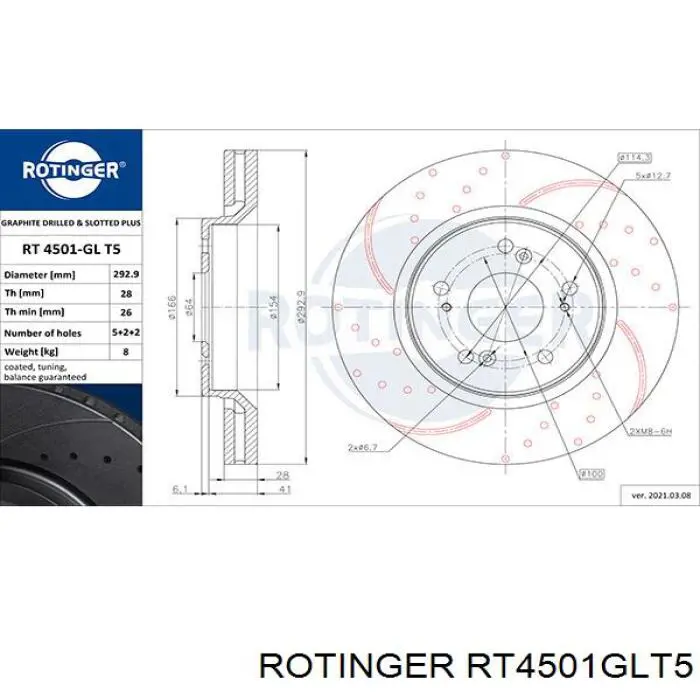 RT4501GLT5 Rotinger Disco do freio dianteiro