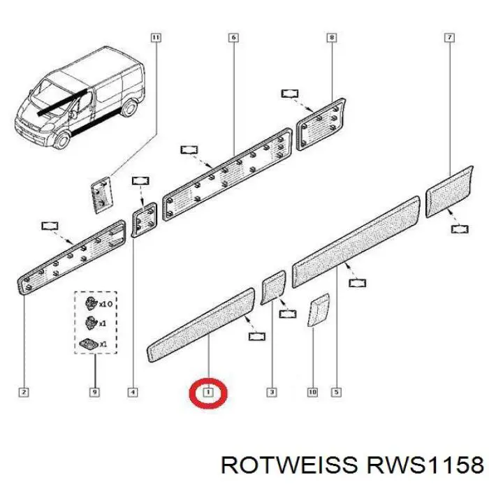 Placa sobreposta da porta dianteira esquerda RWS1158 Rotweiss